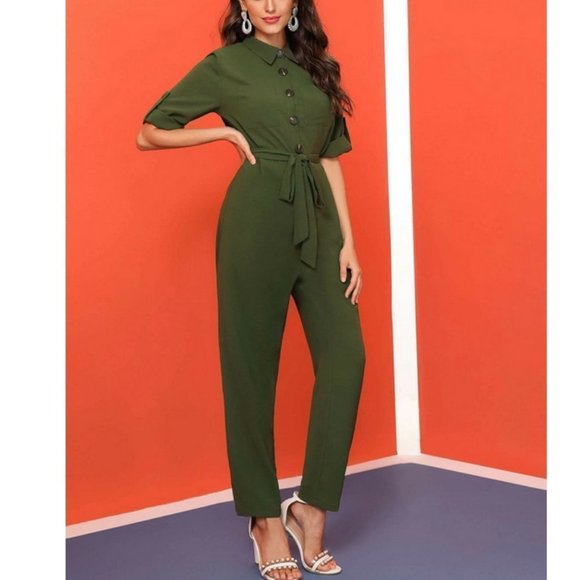 Virginia belted Jumpsuit - Olive - Picture 3 of 8